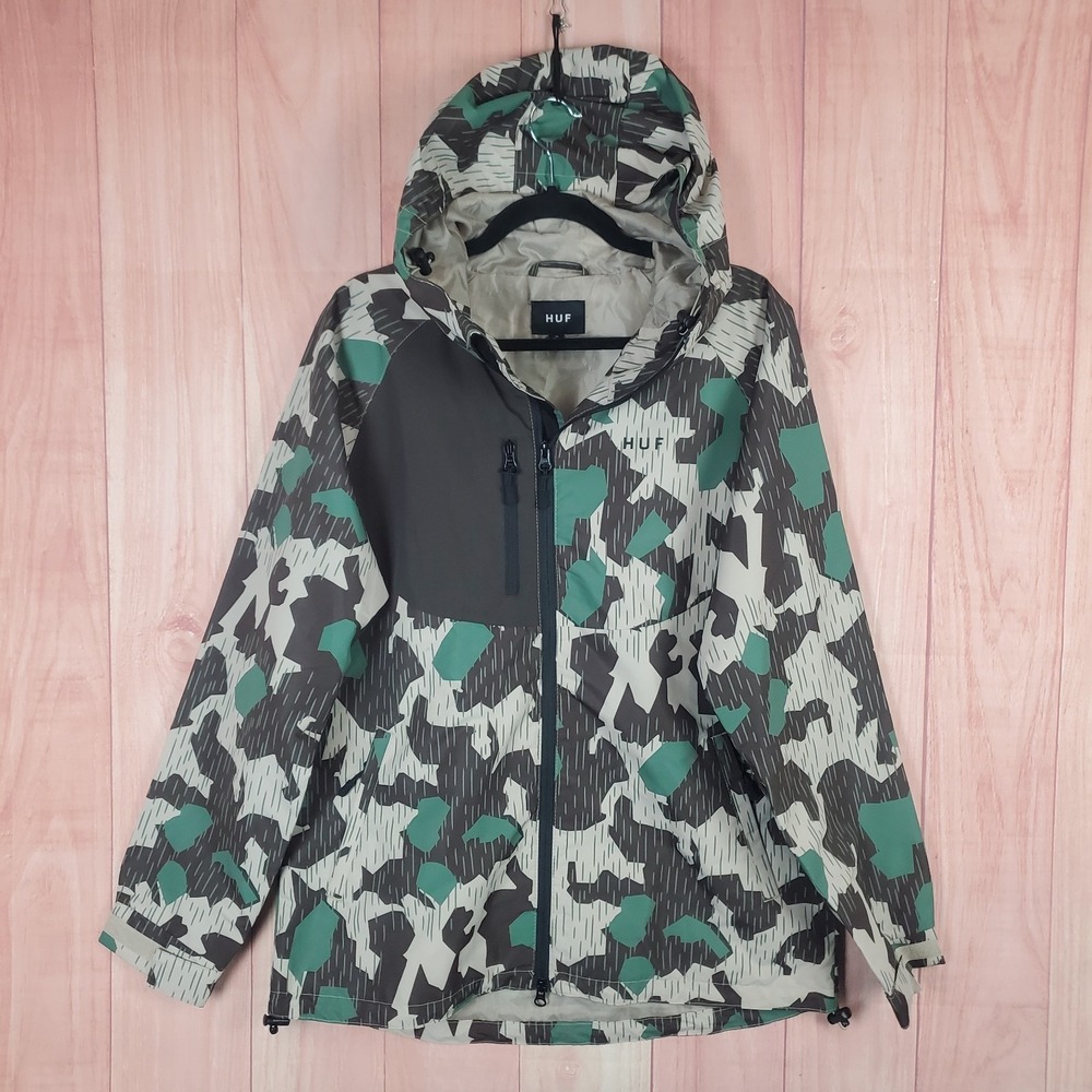 HUF Standard Shell 2 Mens Jacket Medium Green‎ Camouflage Long Sleeve Full Zip